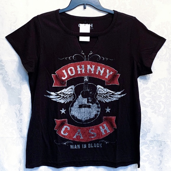 Johnny Cash Tops - Johnny Cash | Women’s Cutout Graphic Band Tee